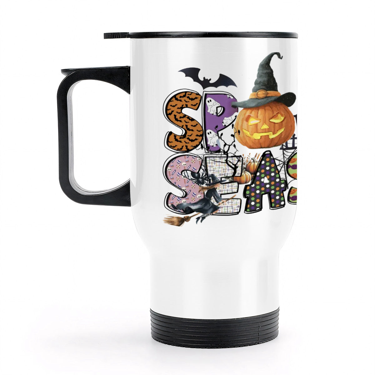 Halloween Spooky Season 14 oz Travel Tumbler Coffee Mug with Handle (Made in USA)