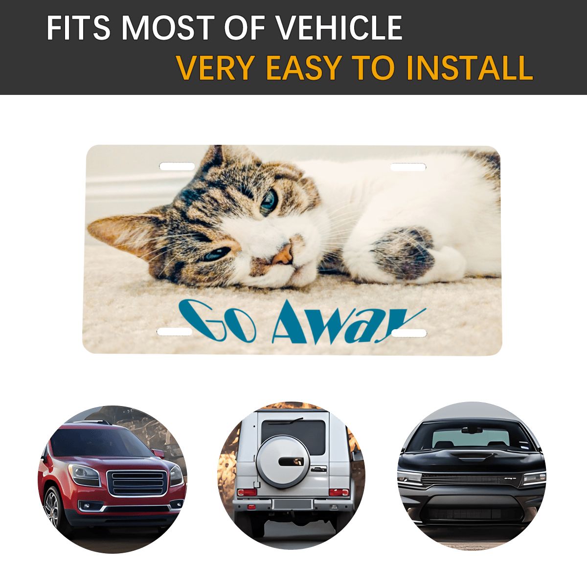 Sleepy Cat says Go Away Aluminum License Plate (Made in USA)