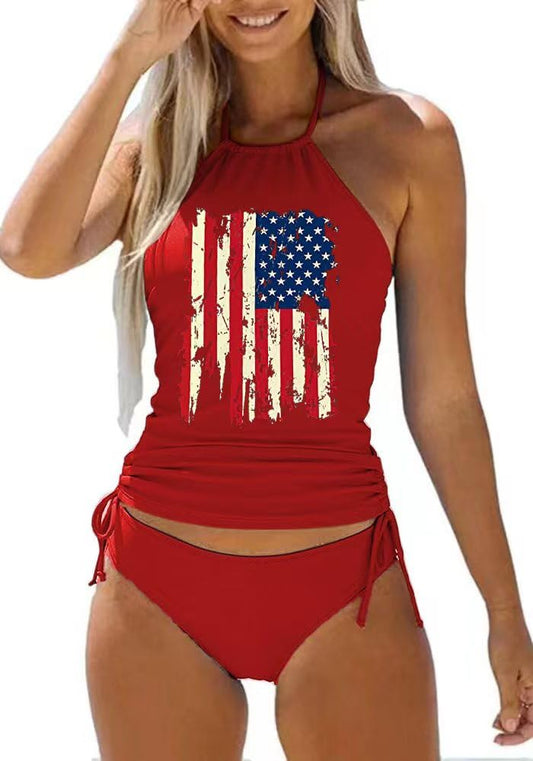 Women's Red US Flag 2-piece Tankini Swimsuit