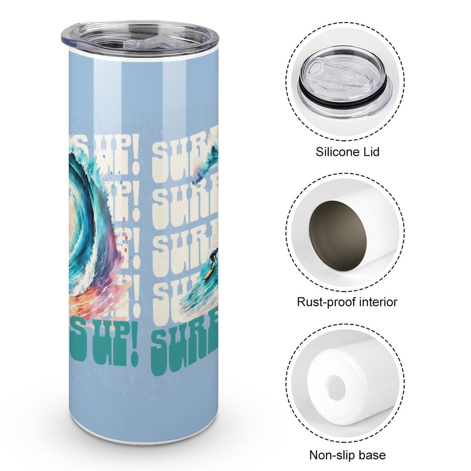 Surf's Up 20oz Skinny Stainless Steel Straight Cup-With Lid