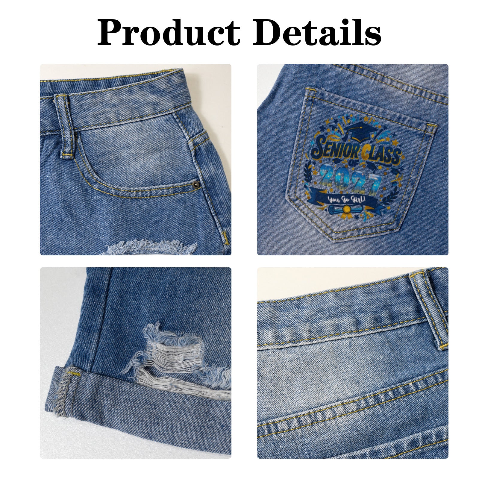 Senior Class of 2027 Light-Wash Blue Denim Shorts (Dual Pockets Print)