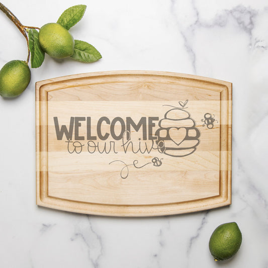 Welcome to Our Hive Arched Wood Cutting Board with Groove - 12" x 9"