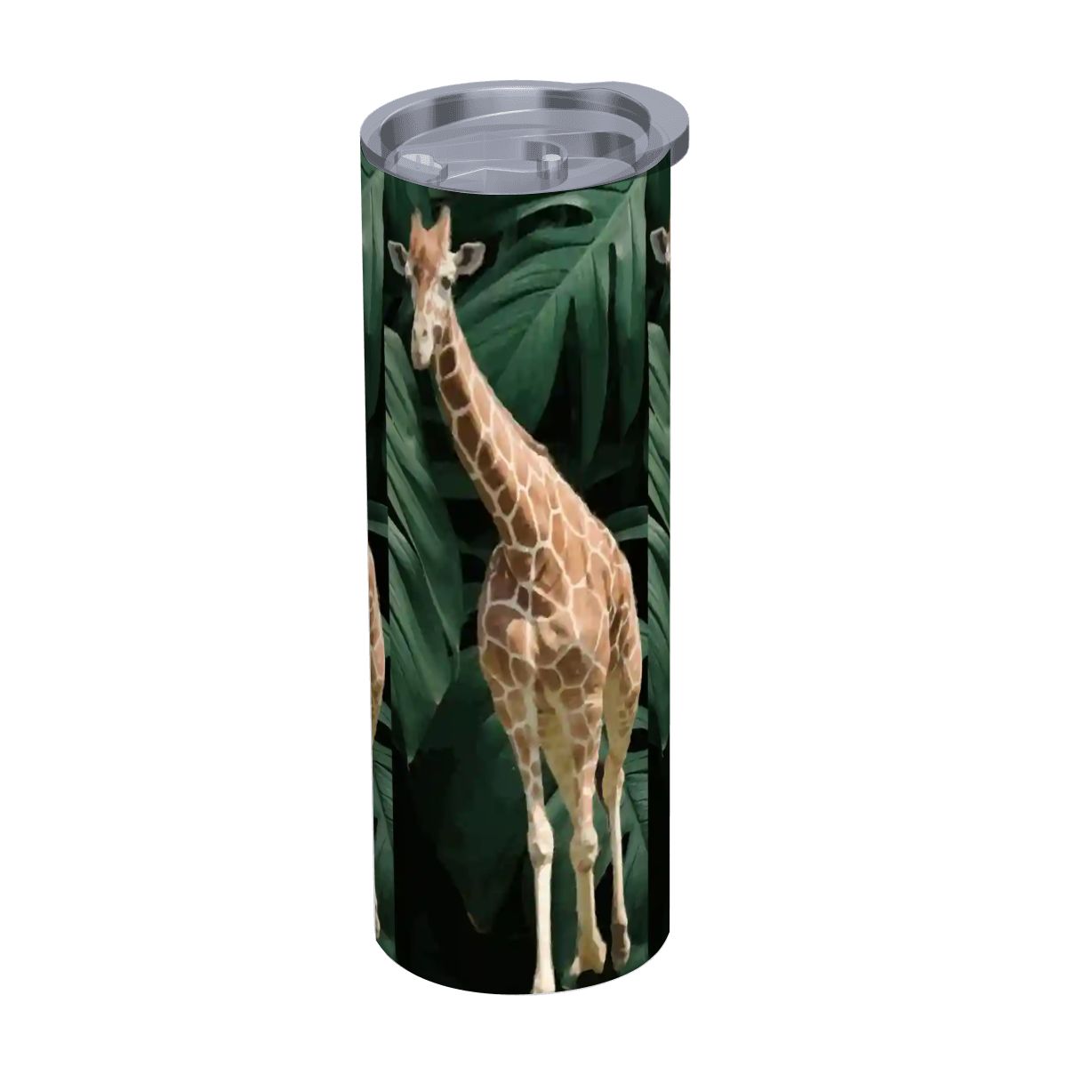 Tall Giraffe with Greenery 20oz Straight Stainless Steel Tumbler with Straw (Made in USA)