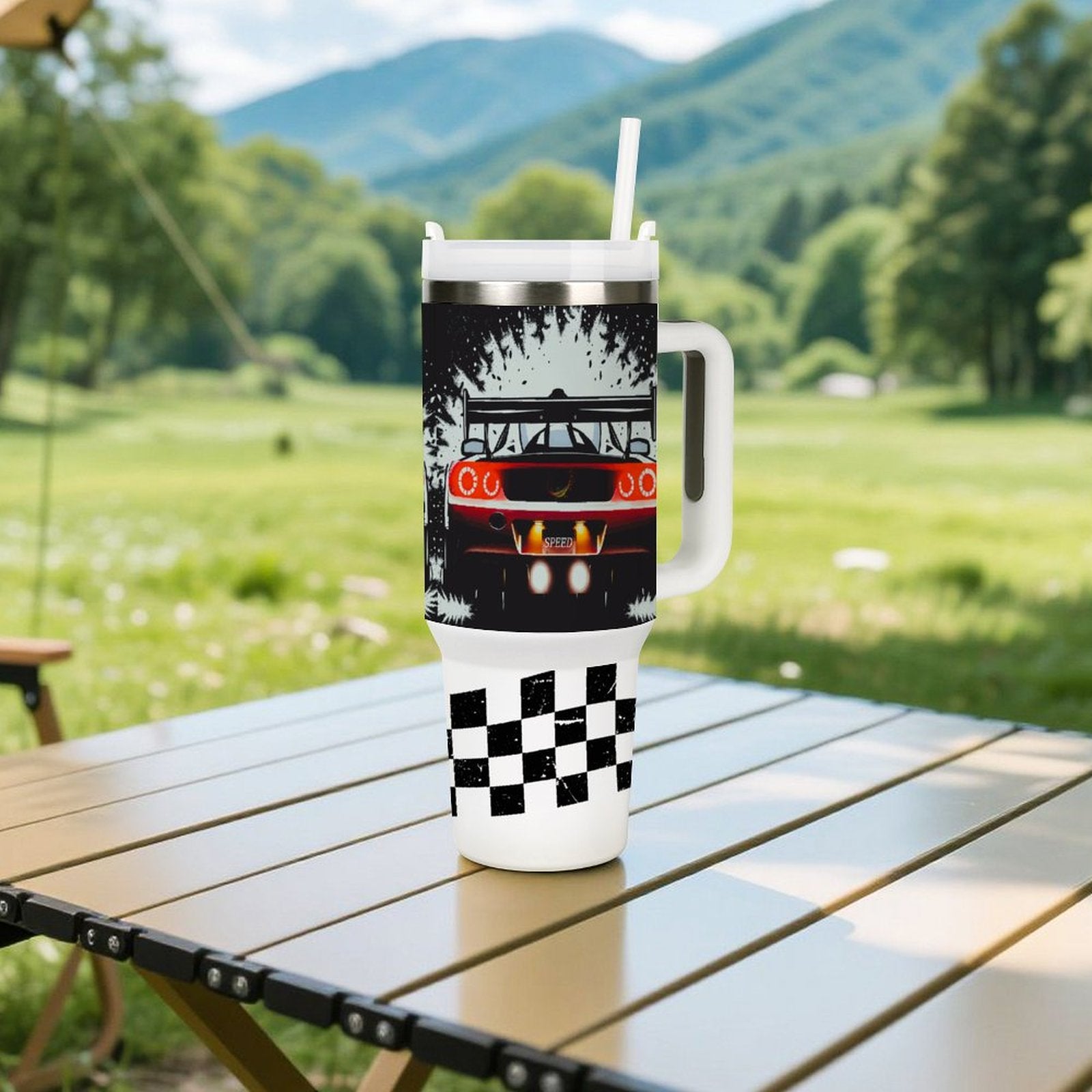 Fast Race Car 40oz Stainless Steel Insulated Tumbler with Handle & Lid (Made in USA)