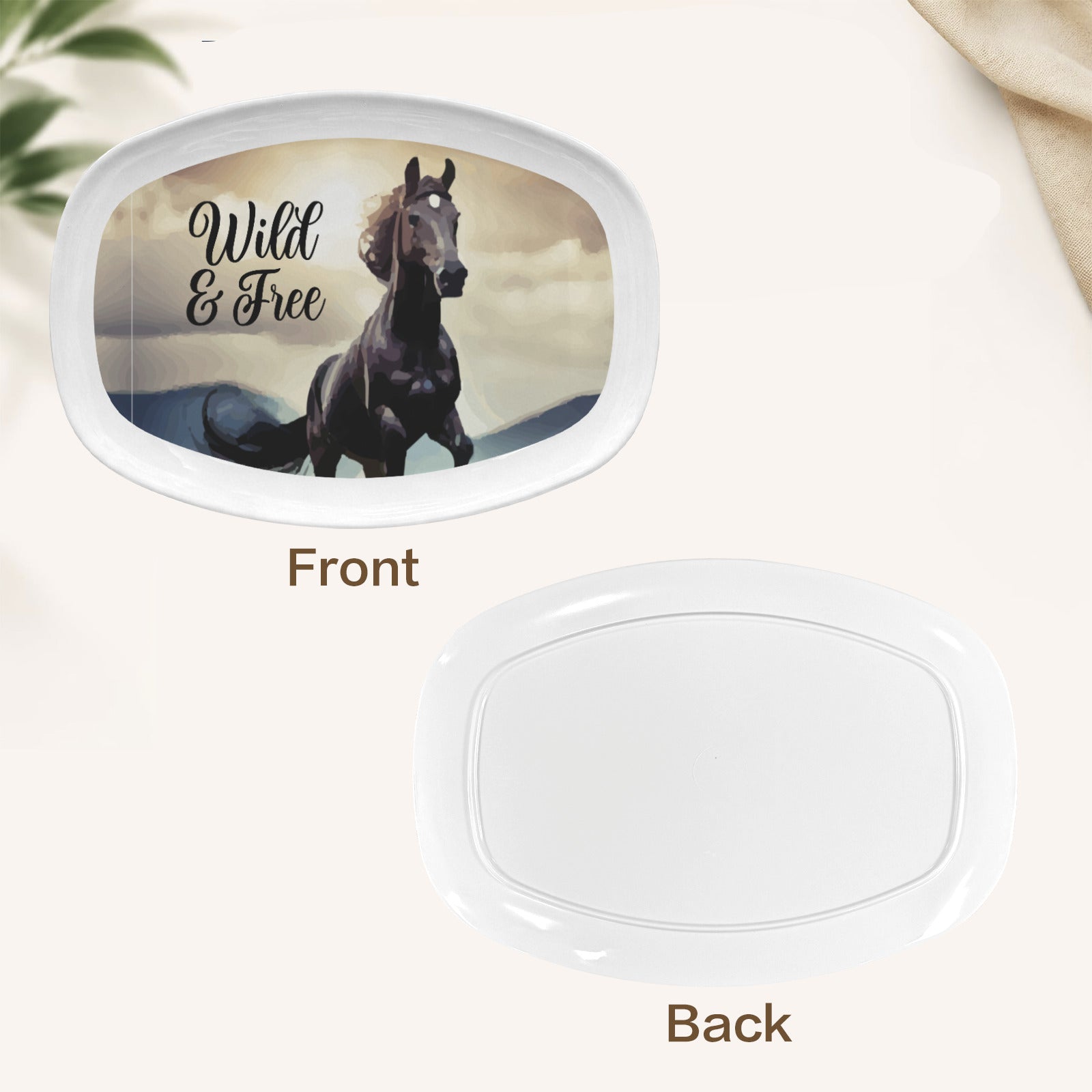 Wild & Free Black Horse Oval Serving Platter Melamine Decorative Plate