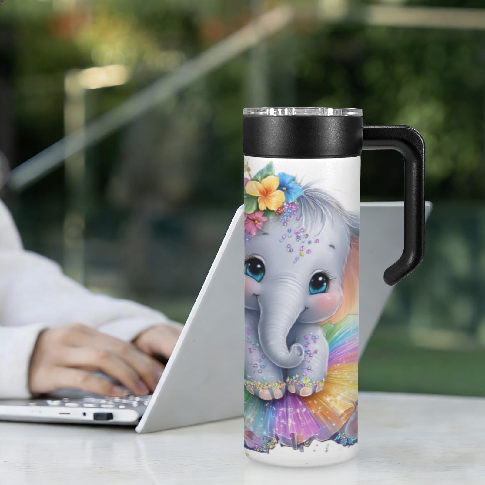 Baby Elephant 600ml Insulated Water Bottle with Screw On Handle