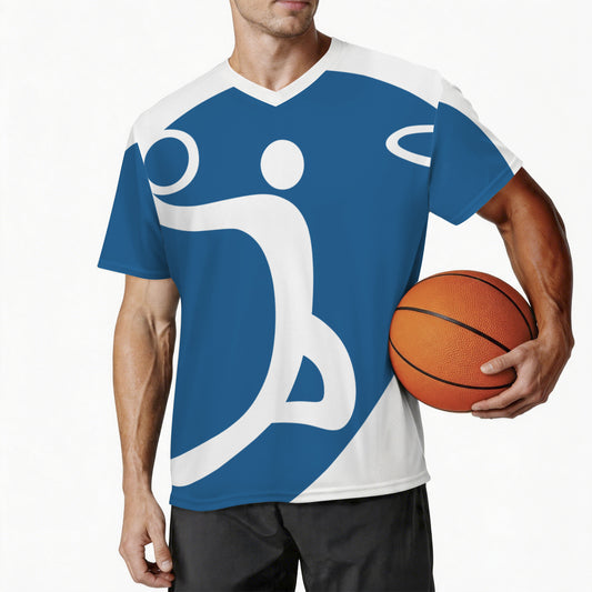 Blue Basketball Men's V-Neck Jersey (Model T97)