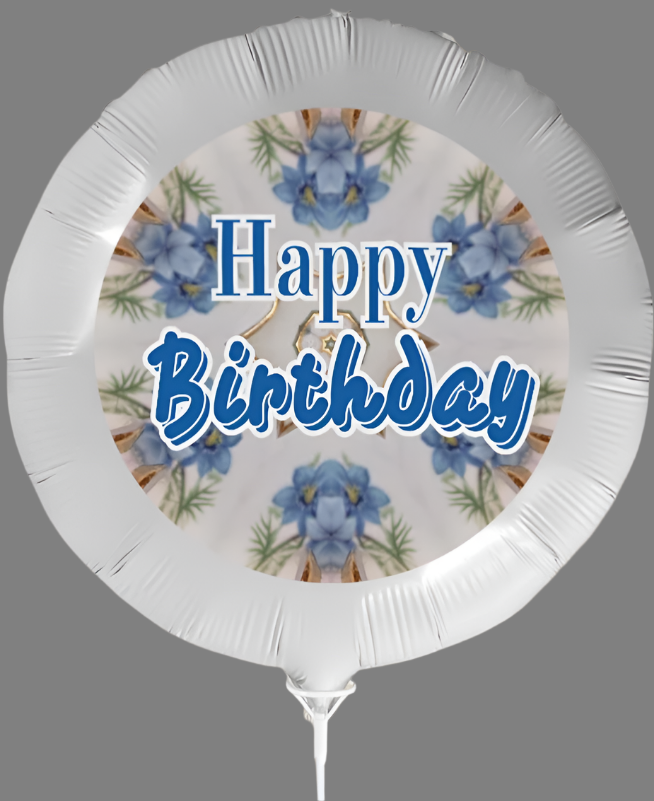Happy Birthday Blue Floral Design 18-inch Custom Aluminum Foil Balloons - Pack of 3 (Made in USA)