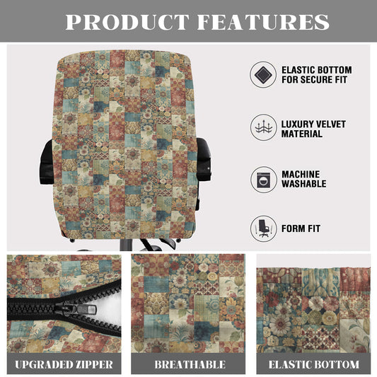 Patchwork Quilt Faux Design Office Chair Cover (Made in USA)