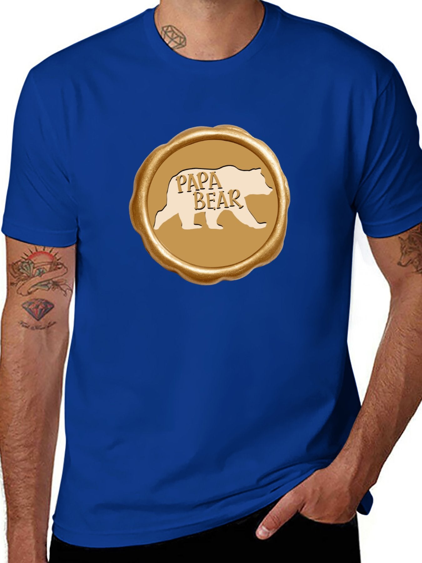 Papa Bear Golden Seal Short Sleeve Graphic T-Shirt (Front Printing)
