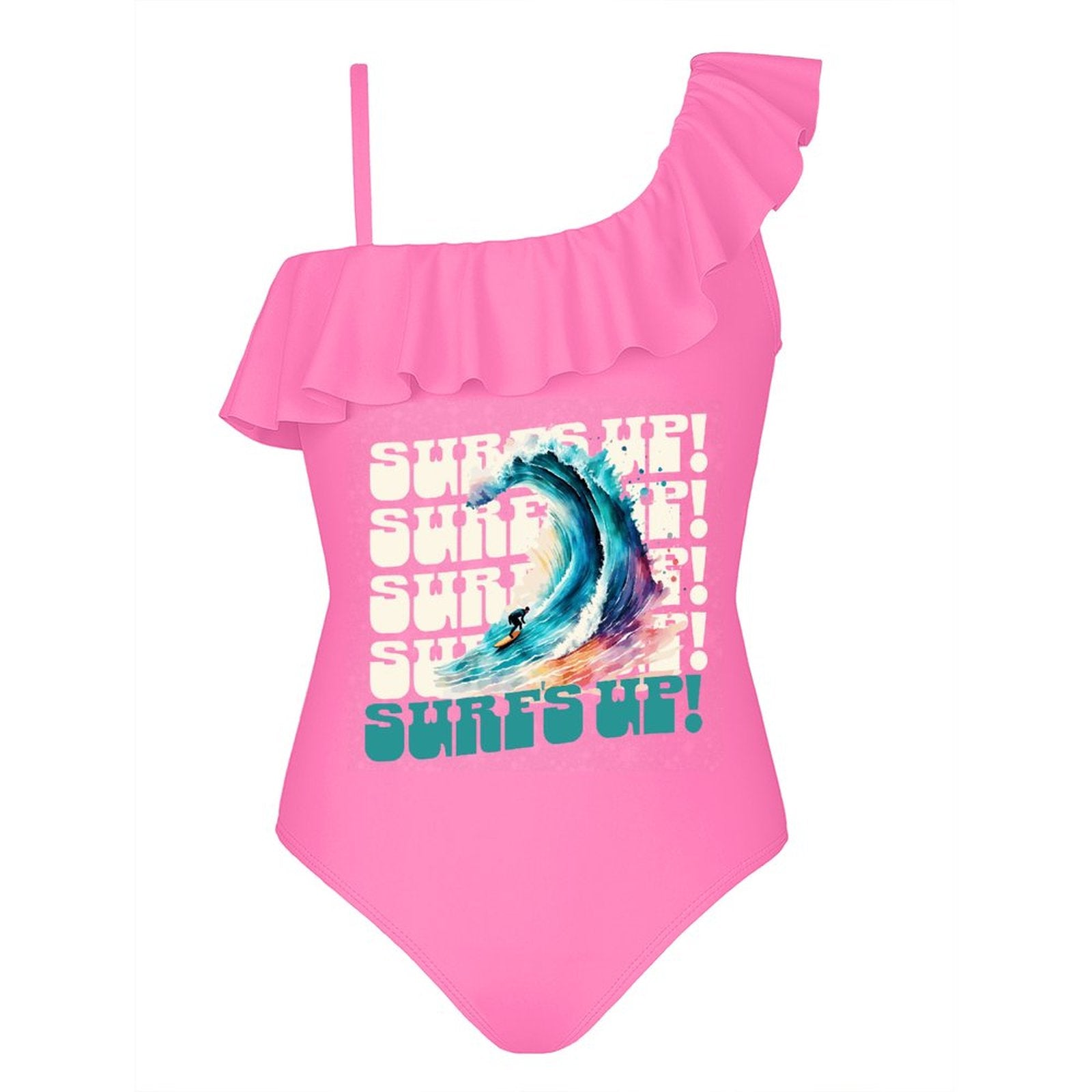 Surf's Up Girl's Ruffled One-Piece Swimsuit (Front Printing)