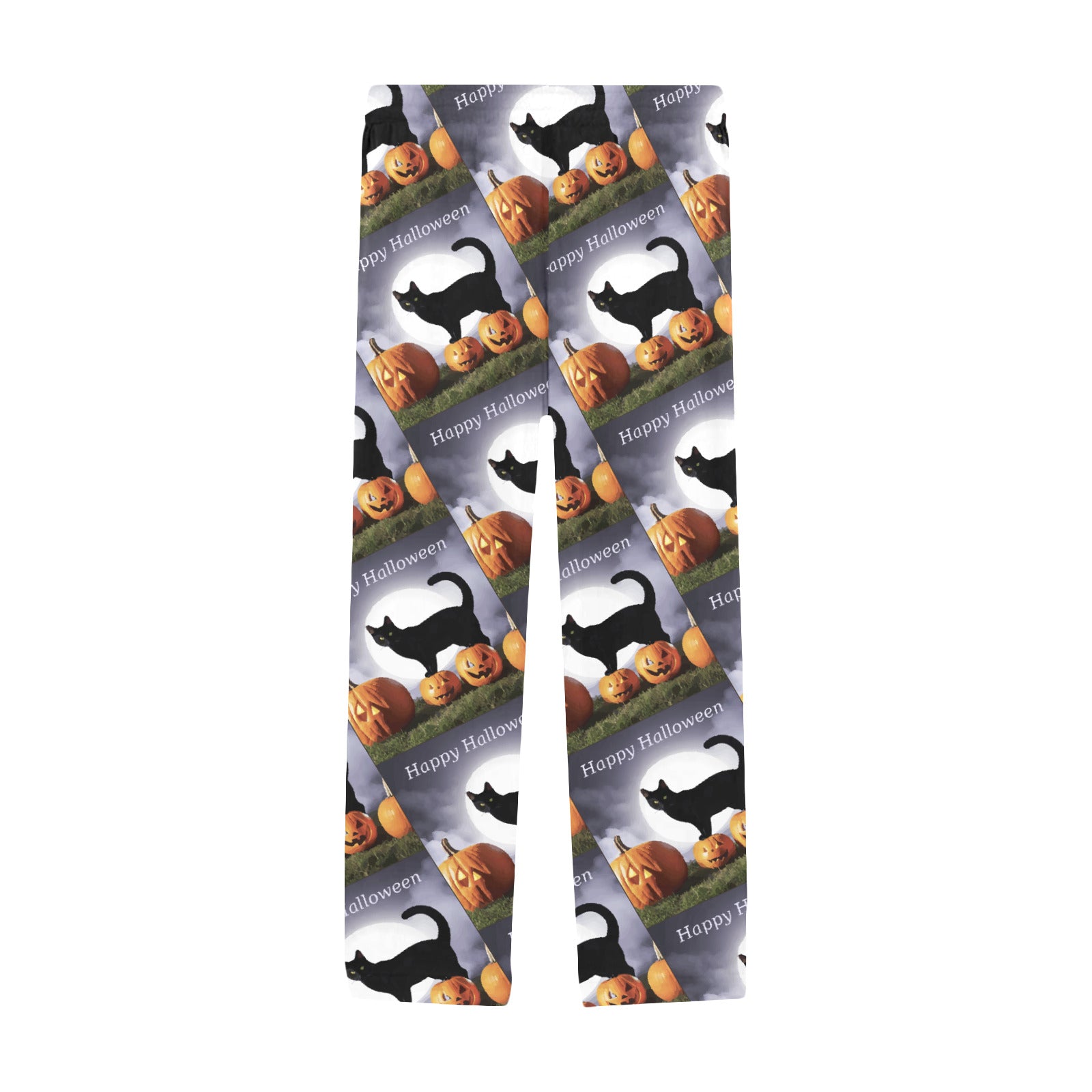 Black Cat with Pumpkins Happy Halloween Men's Pajama Trousers (Made in USA)