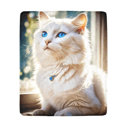 White Cat with Blue Eyes Ultra-Soft Micro Fleece Blanket 50" x 60" (Made in USA)