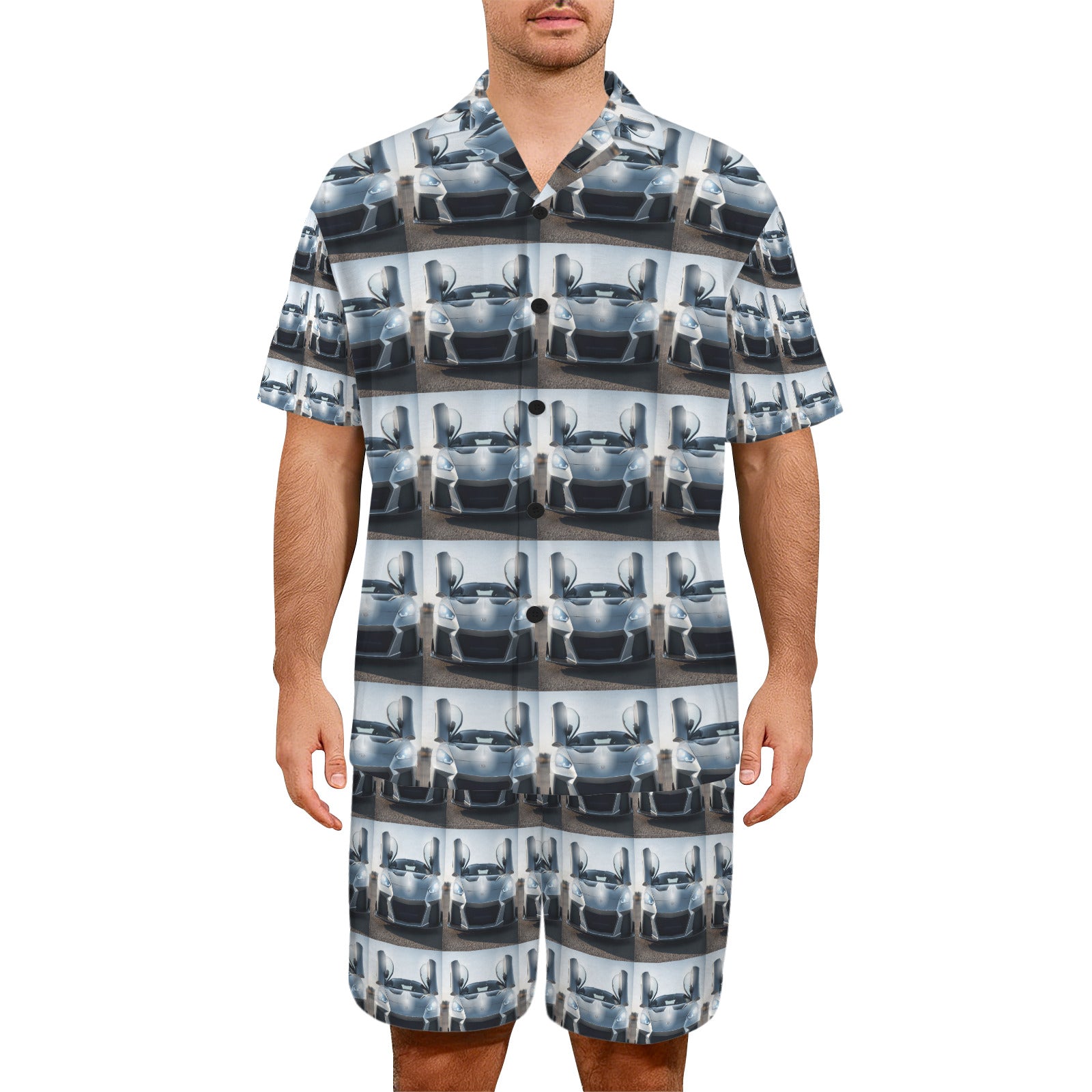 Men's Supercharged Sports Car V-Neck Shorts Pajama Set (Made in USA)