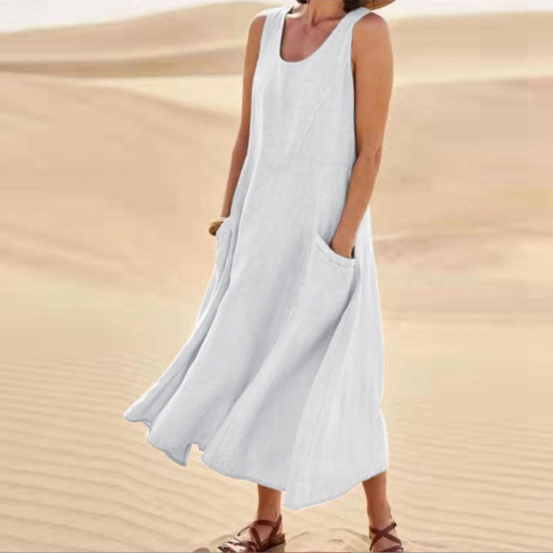 Women's Plus Size Summer Sleeveless Loose Maxi Dress With Pockets