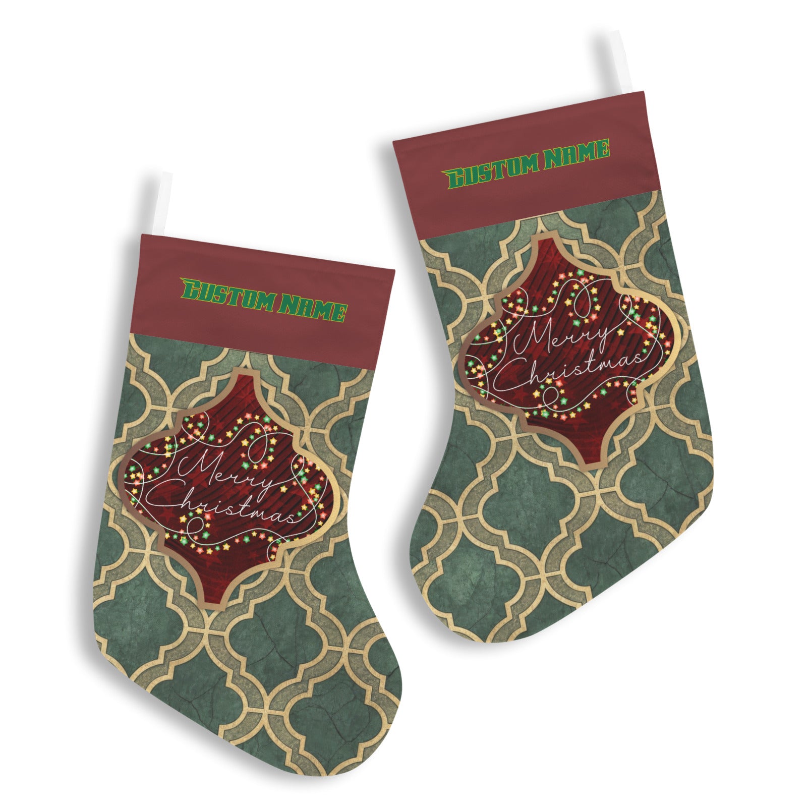 Personalizable Christmas Arabesque Tile Christmas Stocking (Made in USA)