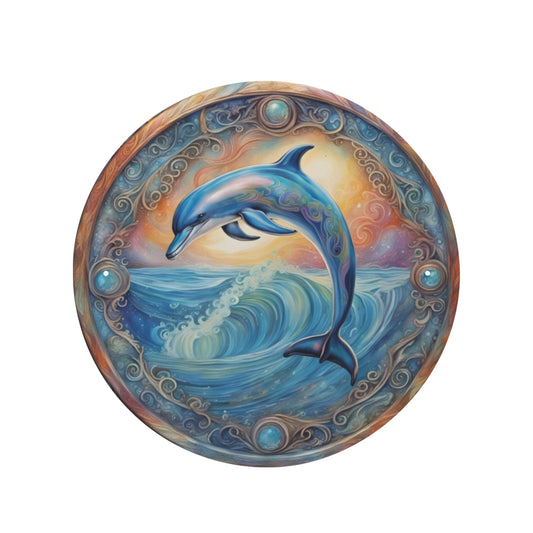 Letrero metálico redondo con marco de delfín (fabricado en EE. UU.)