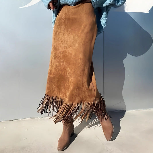 Women's Fashionable Elegant Suede Maxi Skirt with Slim Fit