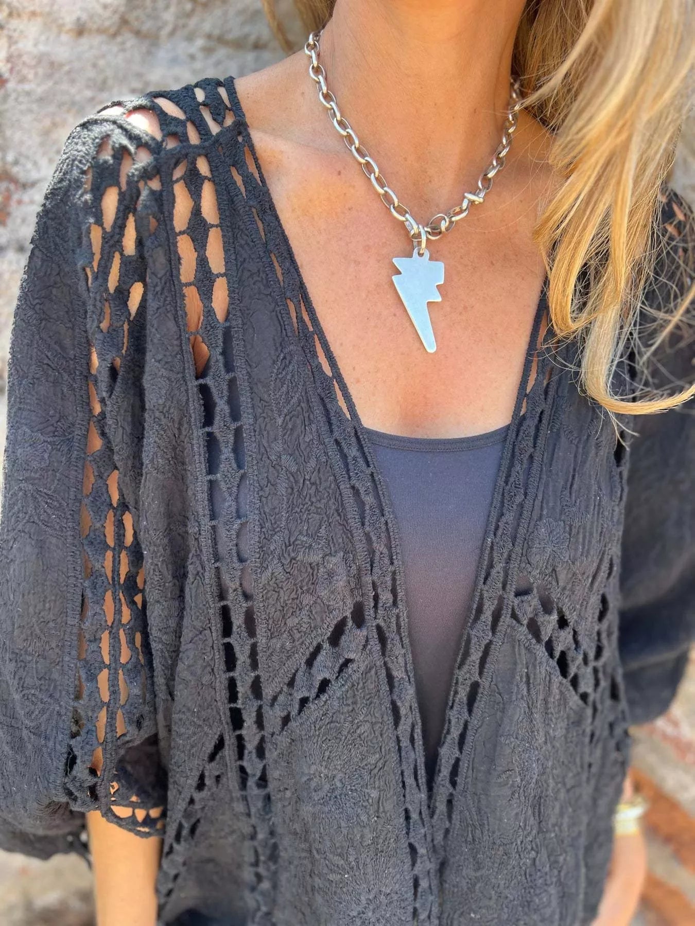 Women's Plus Size Embroidered Lacy Open Front Cardigan