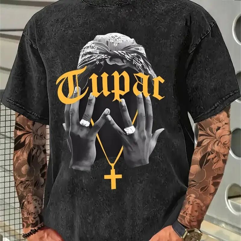 Men's 1990's Tupac Black Short Sleeve Graphic T-Shirt