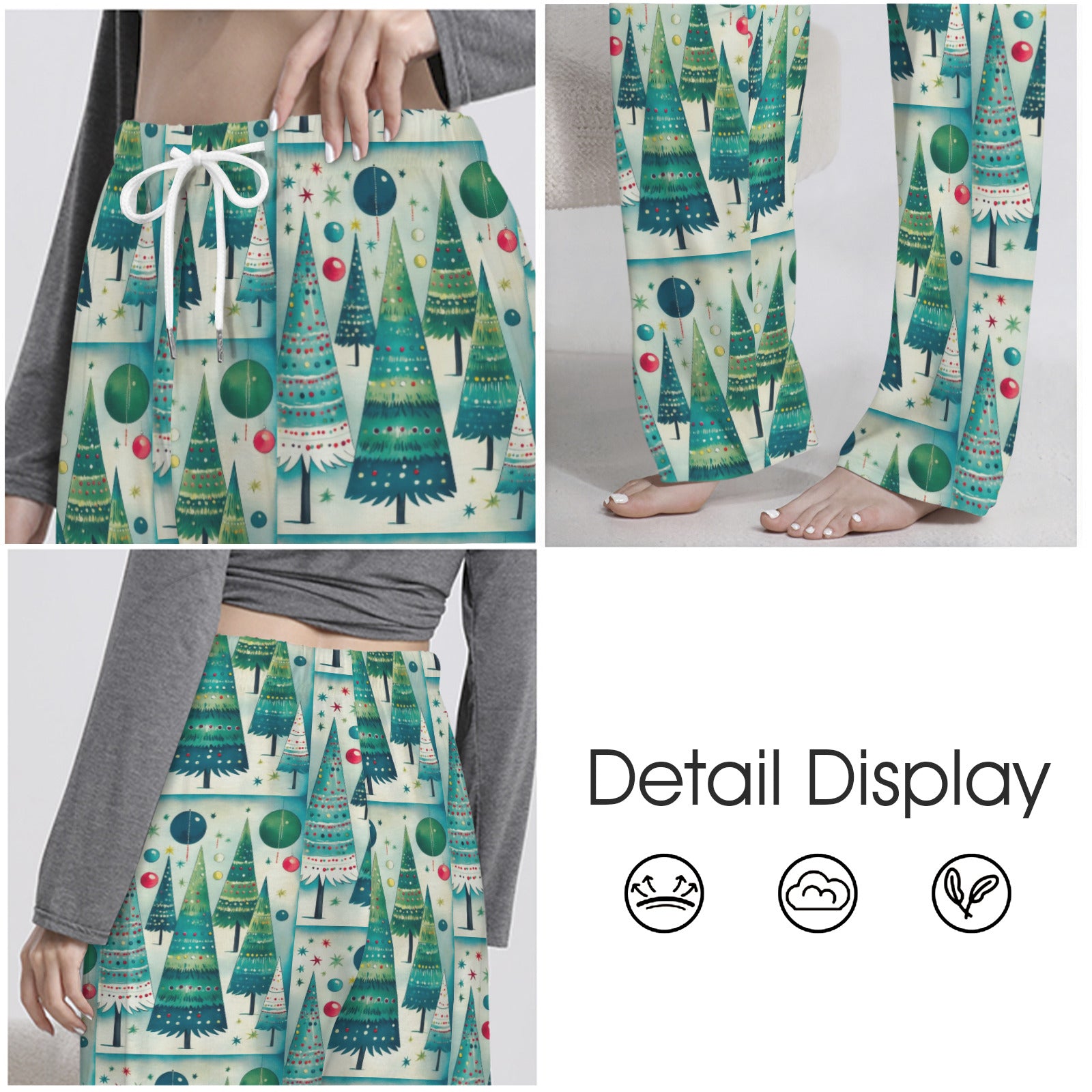 Vintage Christmas Trees Women's Drawstring Lounge Pants Without Pockets (Model L84)