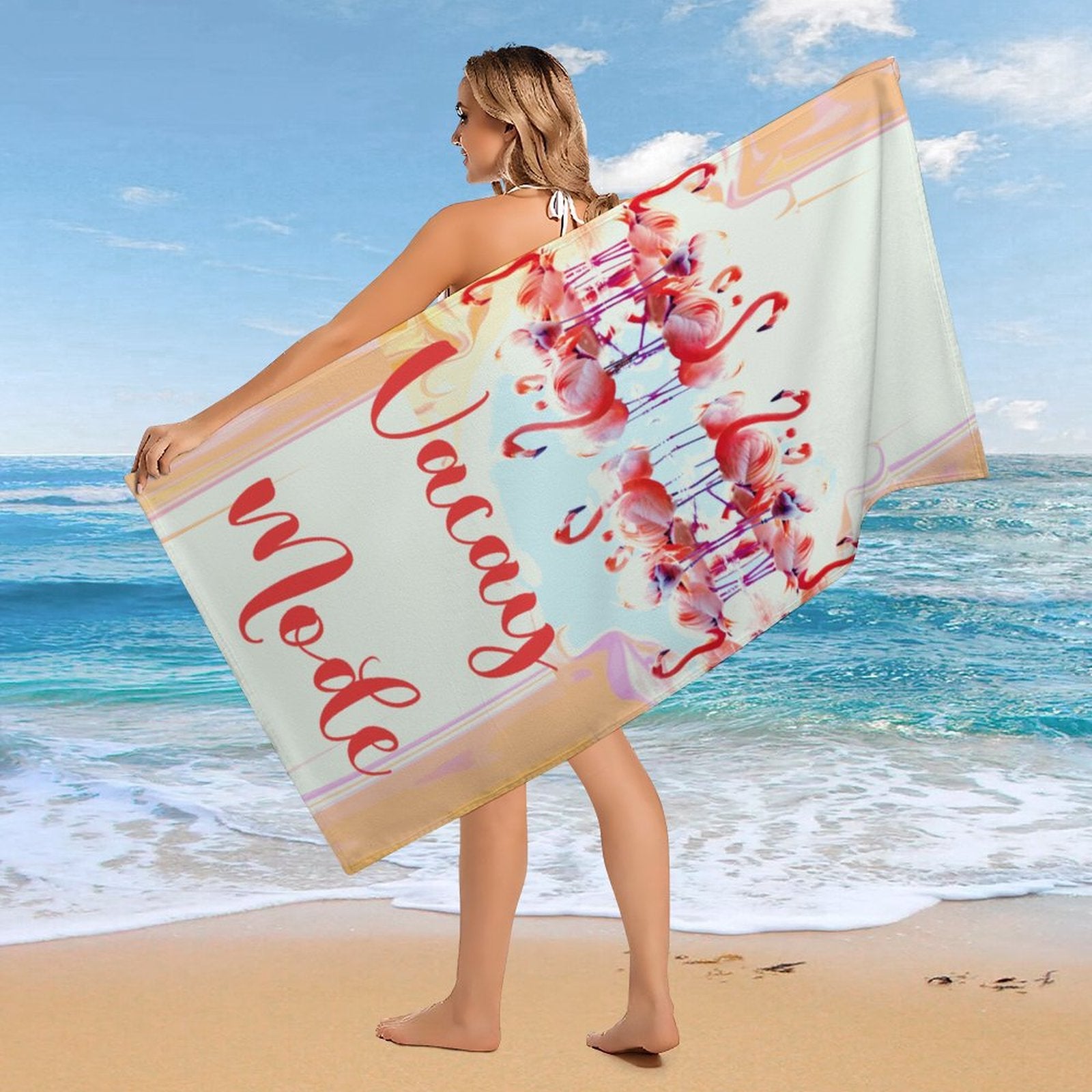 Flamingos Vacay Mode Beach Towel (Made in USA)
