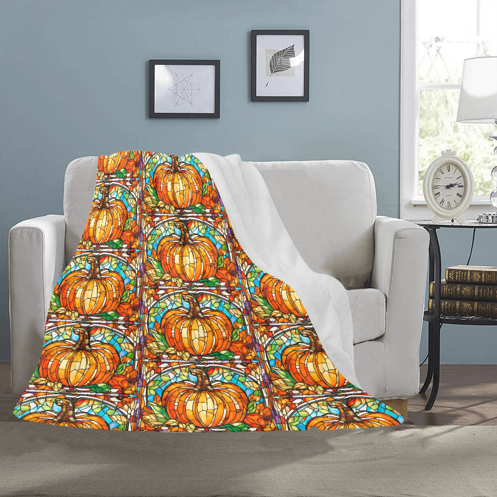 Stained Glass Pumpkins Design Ultra-Soft Micro Fleece Blanket (Made In USA)