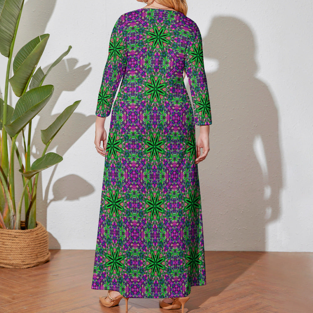 Colorful Patterns Plus Size Loose Long Sleeve Maxi Dress