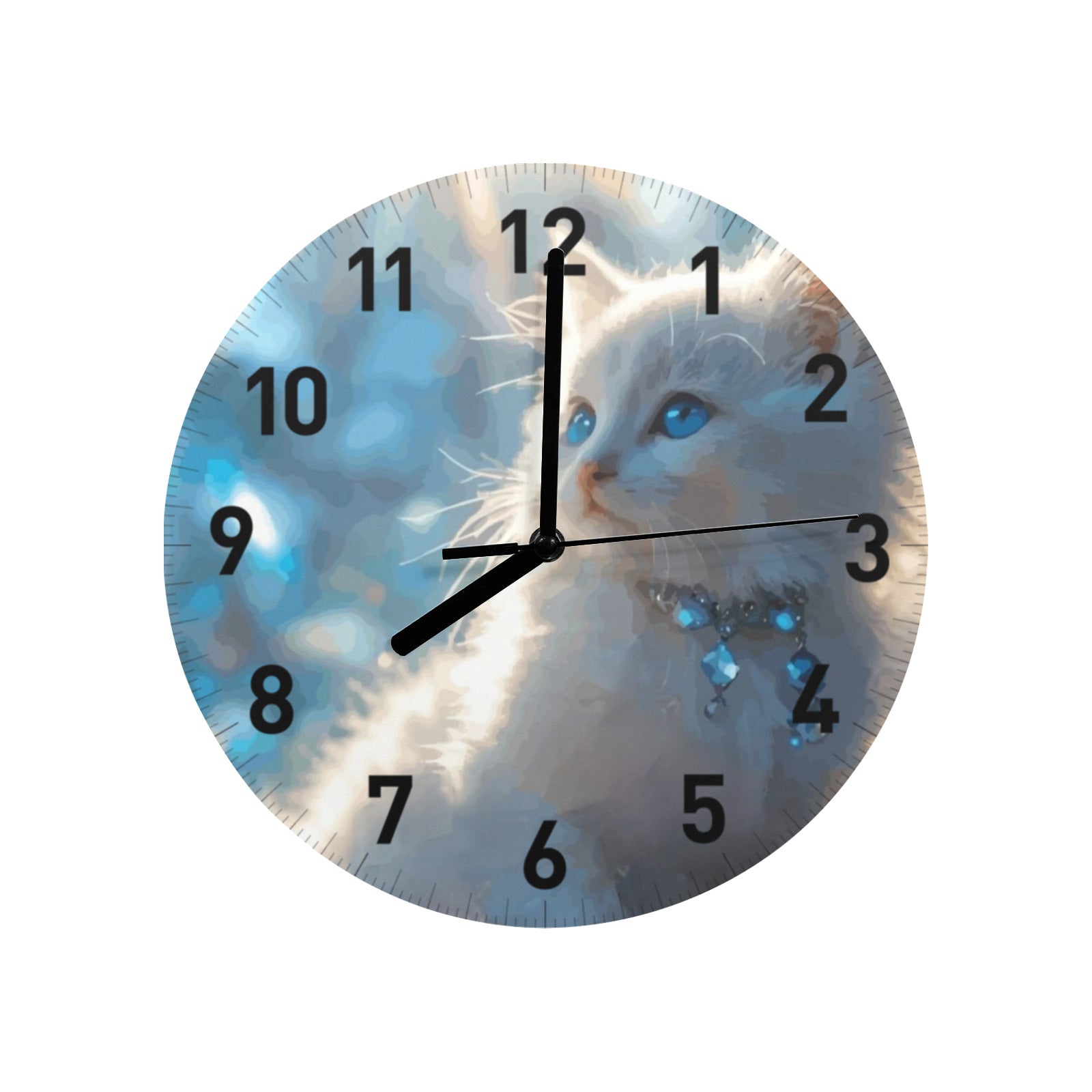 Fluffy White Kitten Printed Wall Clock (Made in USA)