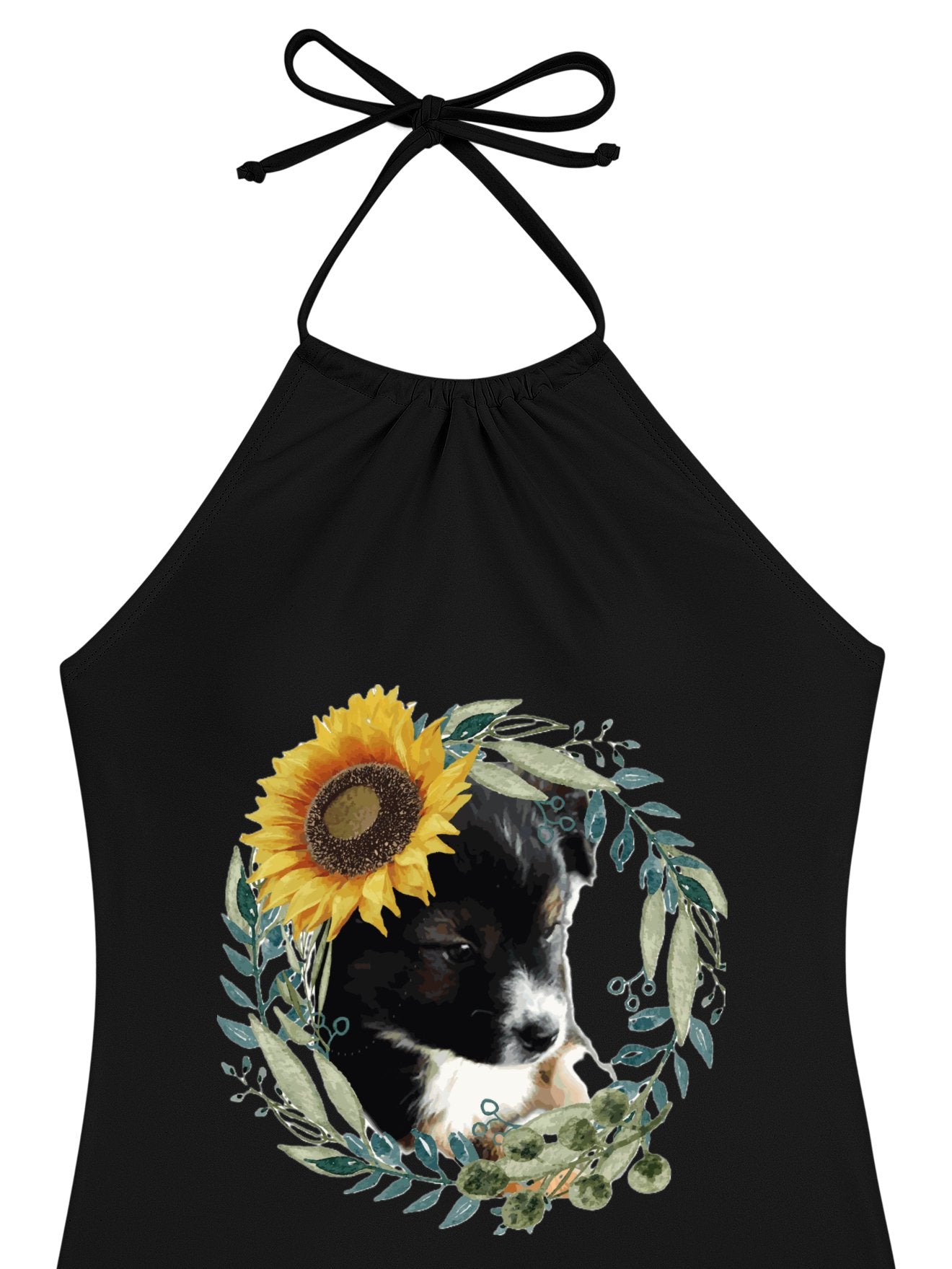 Cute Black Puppy Tankini Swimsuits with Shorts for Women (Front Printing)