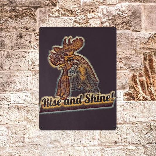 Rise and Shine Rooster Metal Sign 12" x 16" (Made in USA)