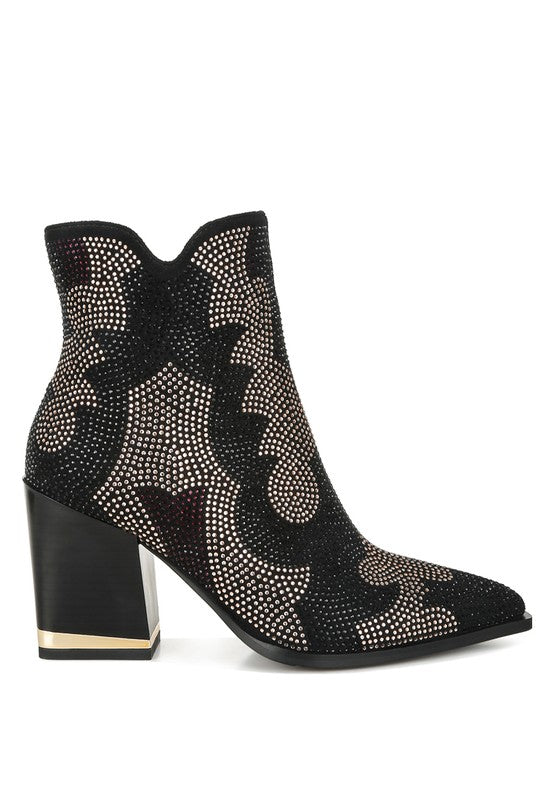 Women's Zarka Rhinestones Embellished Block Heel Boots