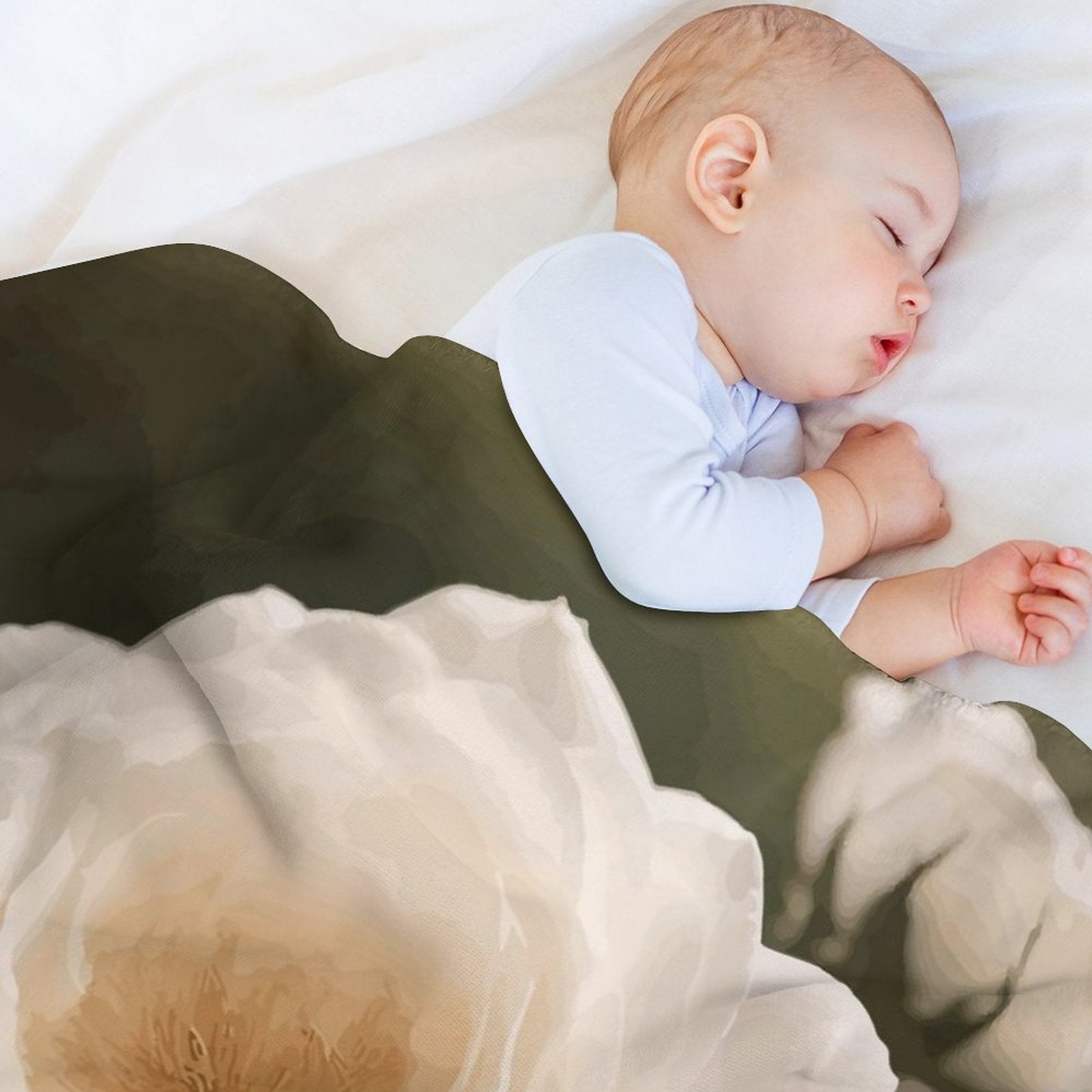 White Rose Sherpa Fleece Throw Blanket - 50