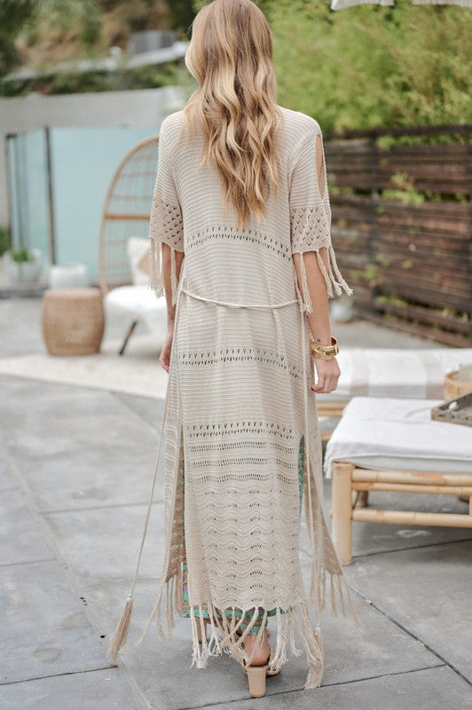 Women's Solid Long Cardigan with Fringe