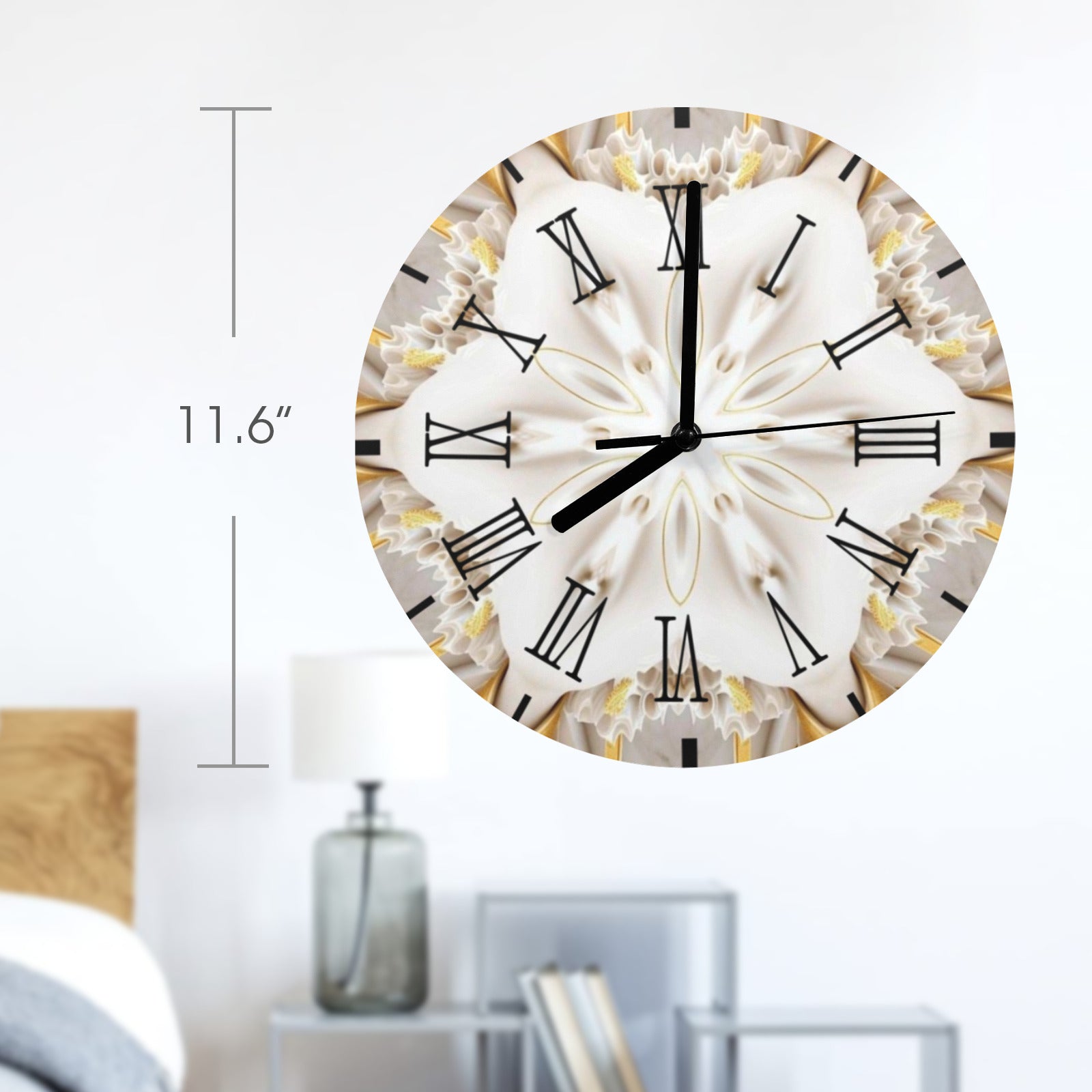 White and Gold Star Round Wall Clock (Made in USA)