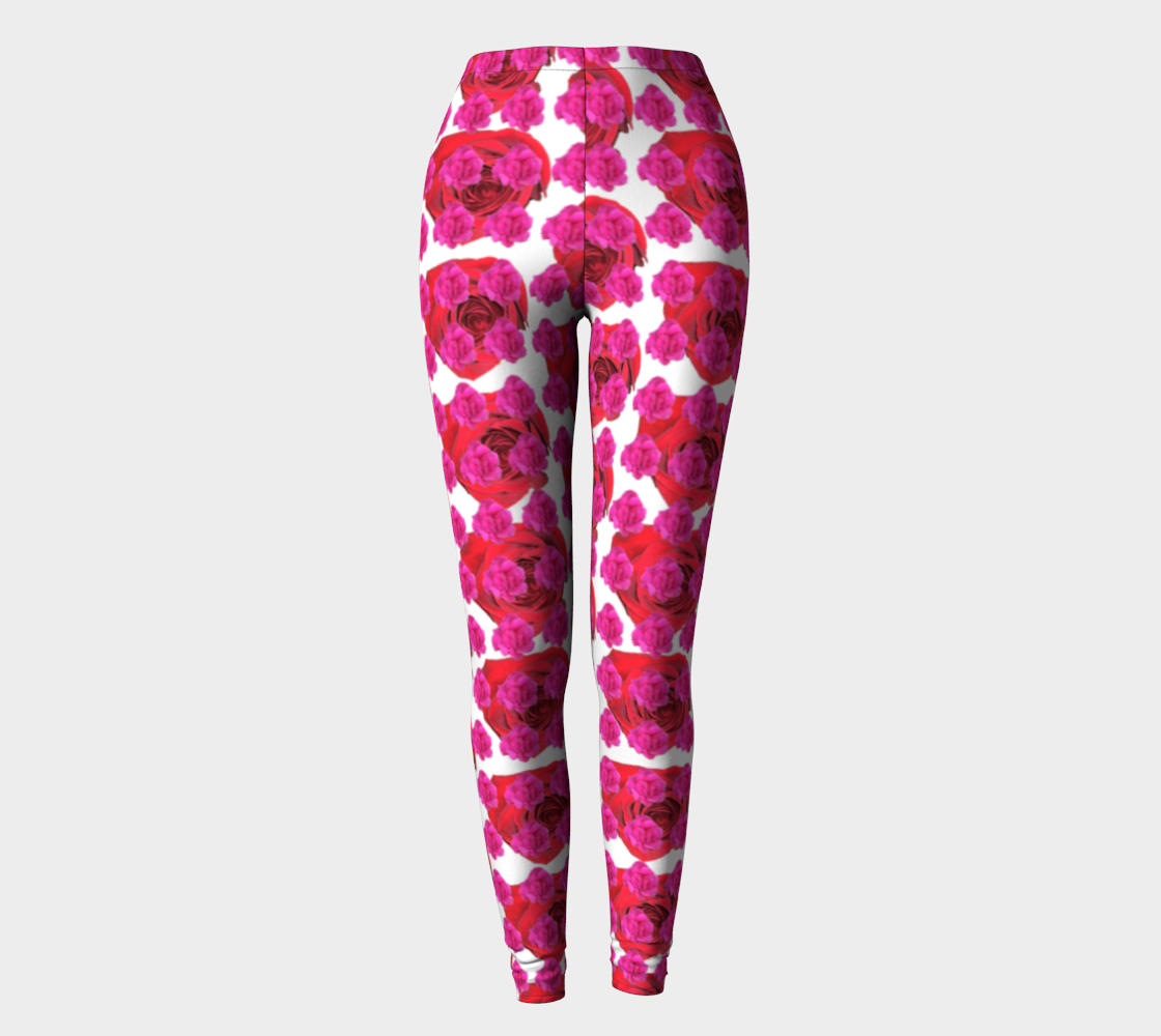 Red and Pink Floral Design Printed Leggings