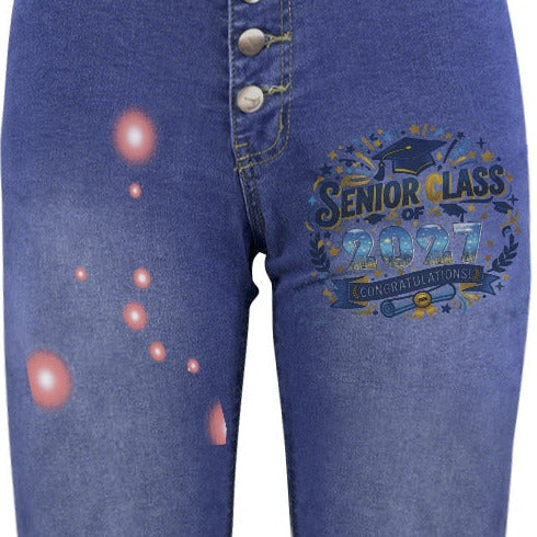 Women's 2027 Senior Decorated Jeans with Front Printing