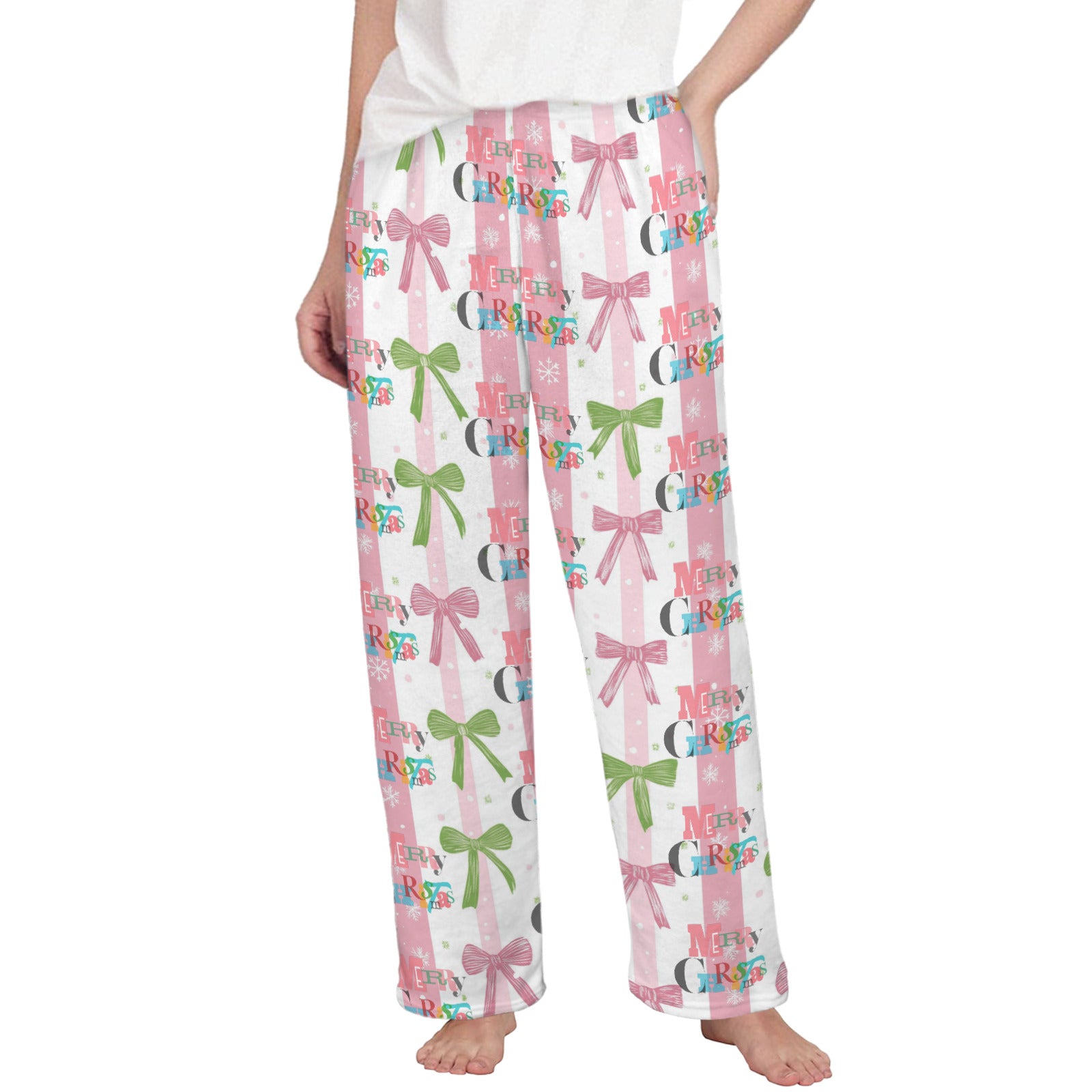 Pink Coquette Merry Christmas Women's Flannel Pajama Pants (Made in USA)