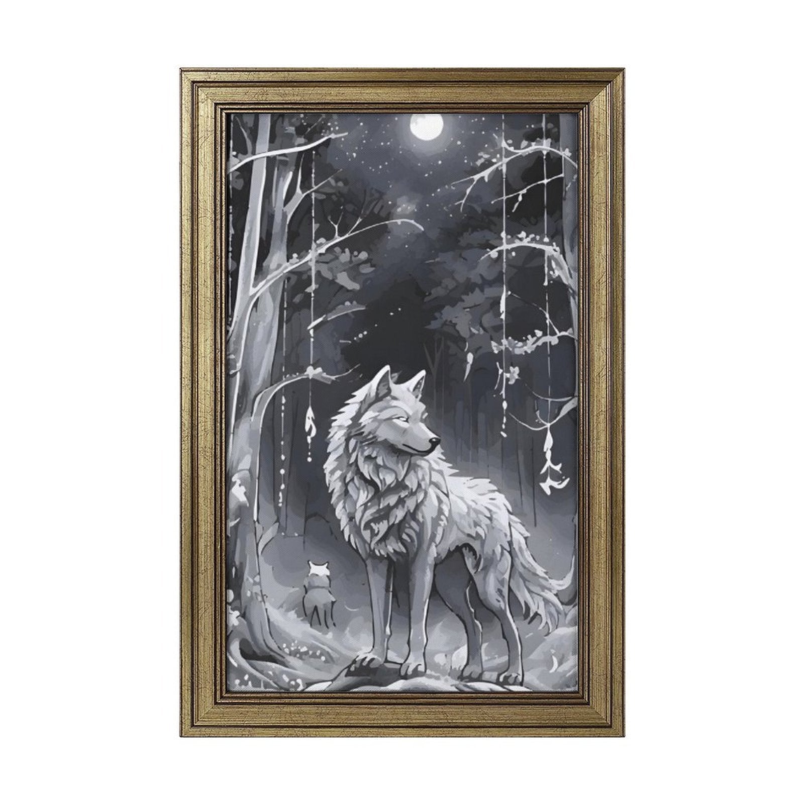 Ethereal Wolf in the Moonlight Framed Vertical Canvas Wall Art Print - 16