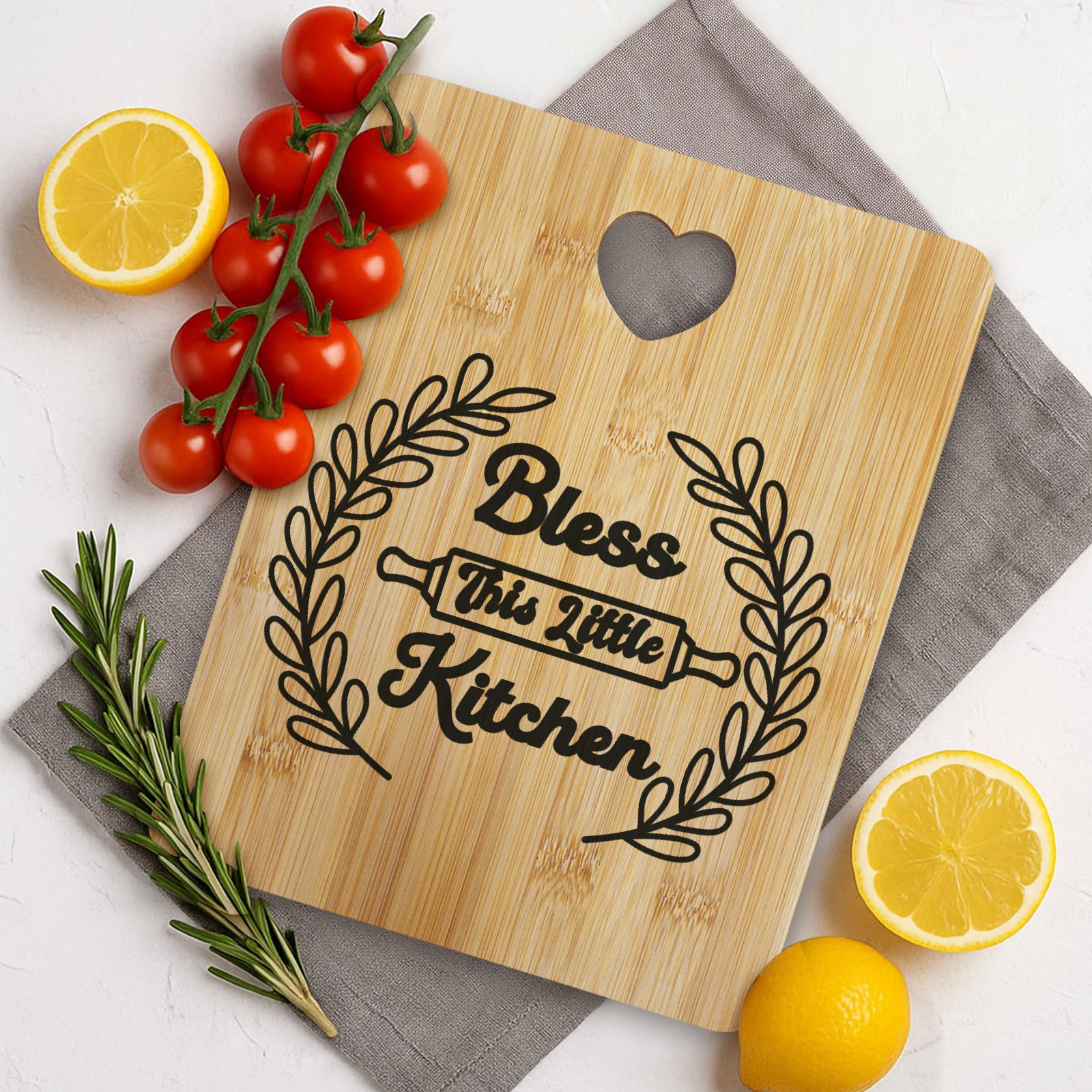 Bless This Little Kitchen Custom Rectangle Bamboo Cutting Board (One Side Printing) | Ships from USA