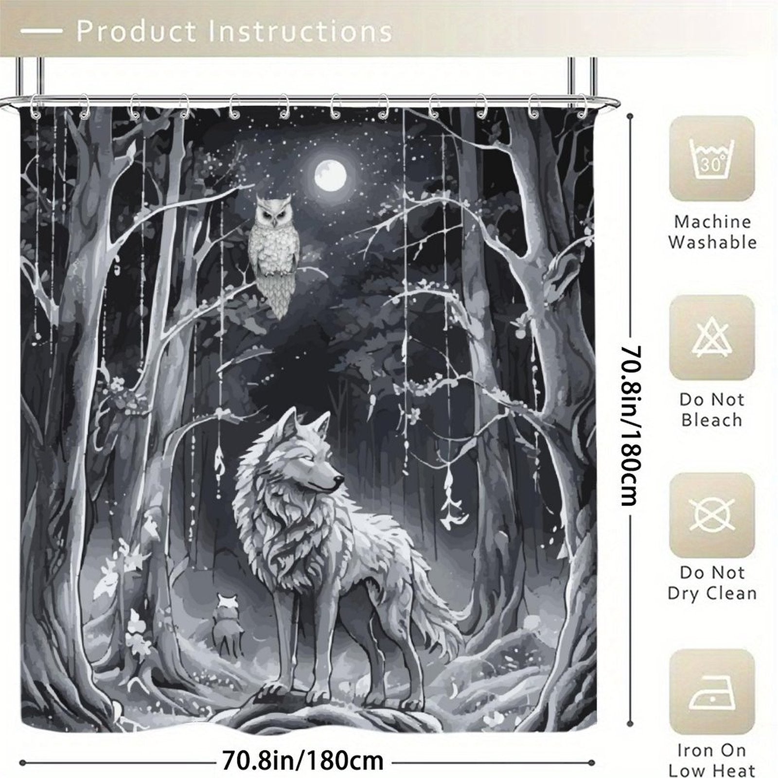 Ethereal Wolf in the Moonlight Waterproof Polyester Shower Curtain