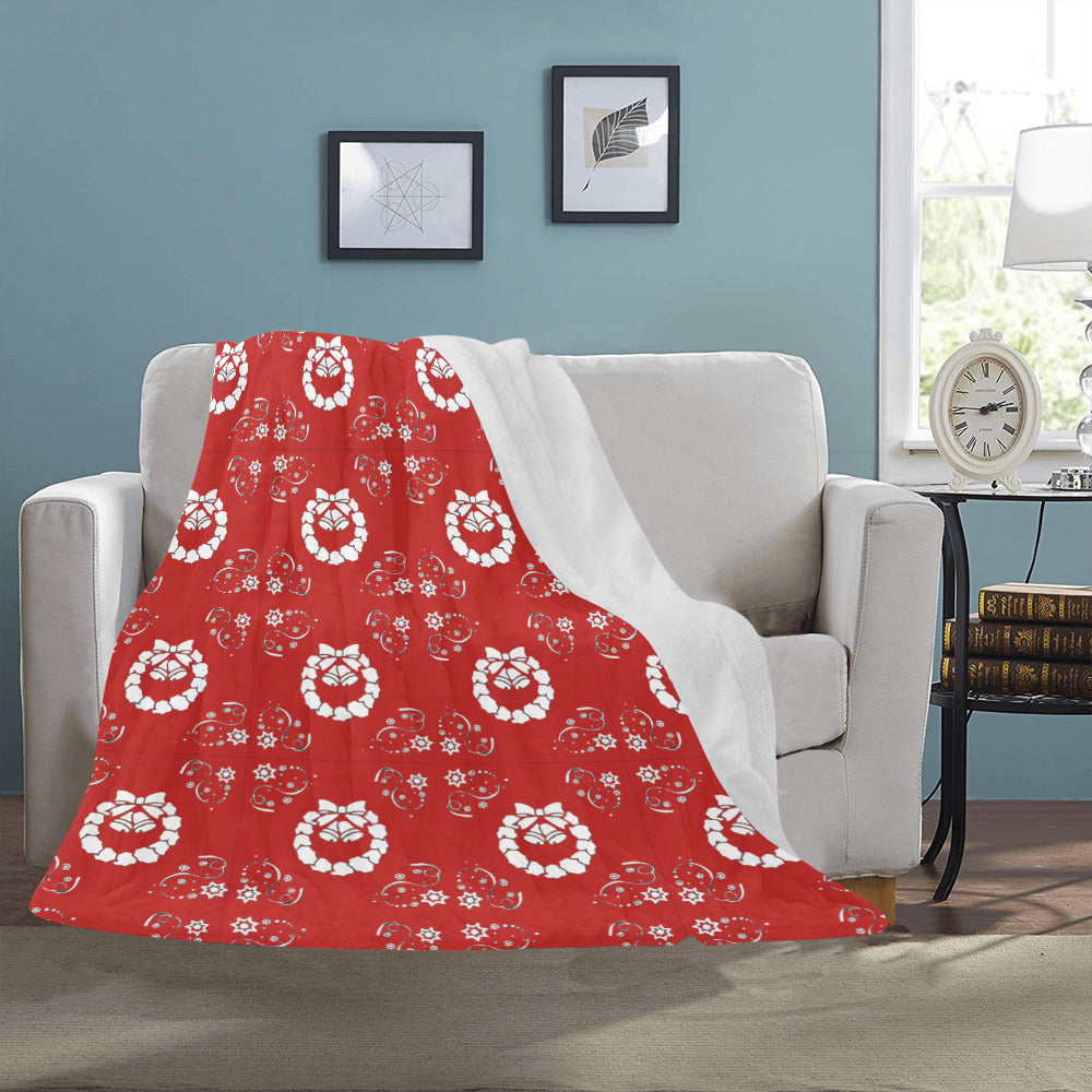 Christmas Wreathes on Red Ultra-Soft Micro Fleece Blanket 50