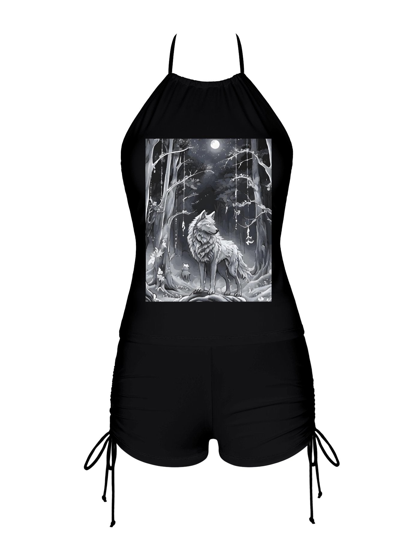 Ethereal Wolf in the Moonlight Tankini Swimsuit with Shorts for Women (Front Printing)
