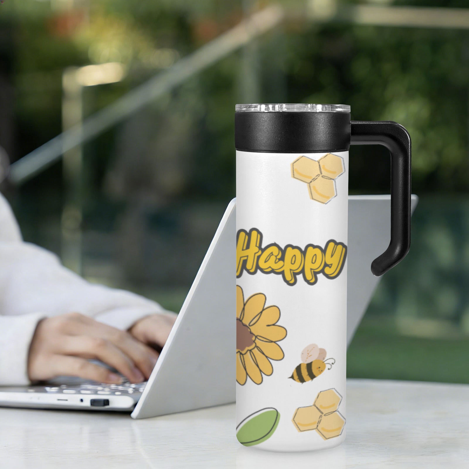 Bee Happy Honey Bees Insulated Water Bottle with Handle | Ships from USA