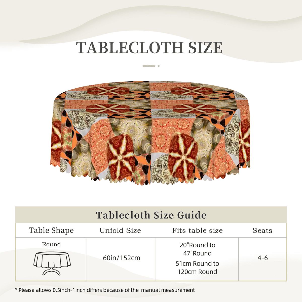 Crazy Quilt Heritage Revival Round Tablecloth with Wavy Edge 60