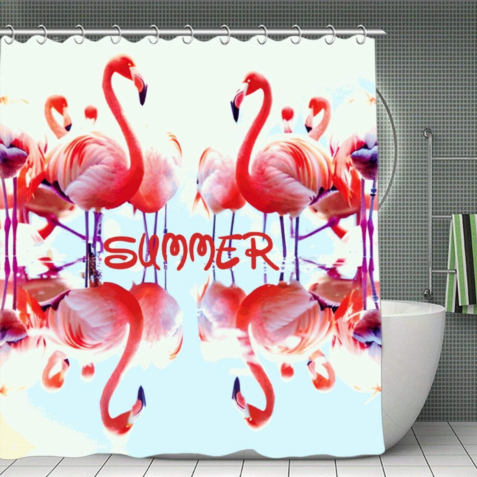Pink Flamingos Summer Design Waterproof Shower Curtain
