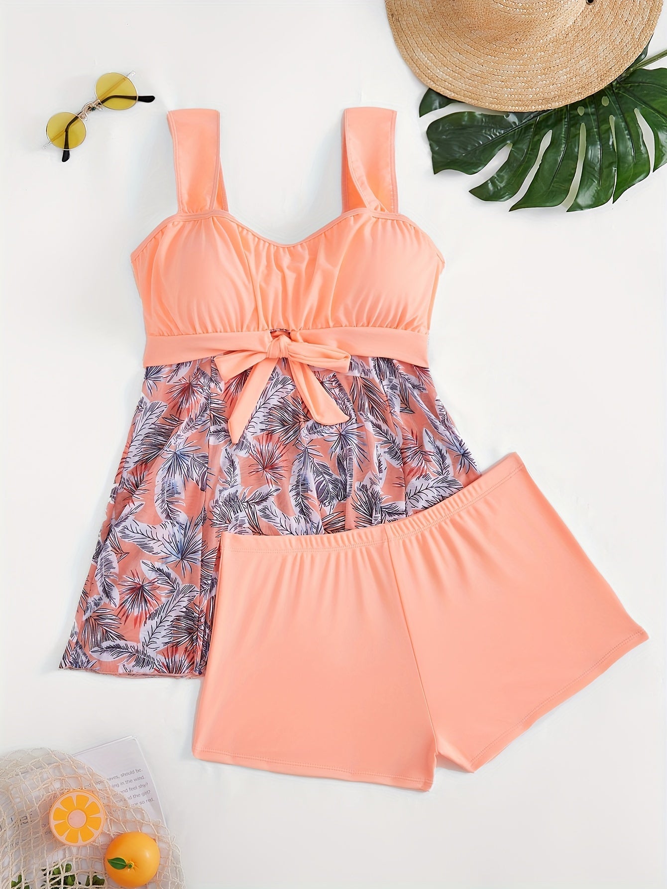 Orange Plus Size Mesh 2-piece Tankini Swimwear for Women