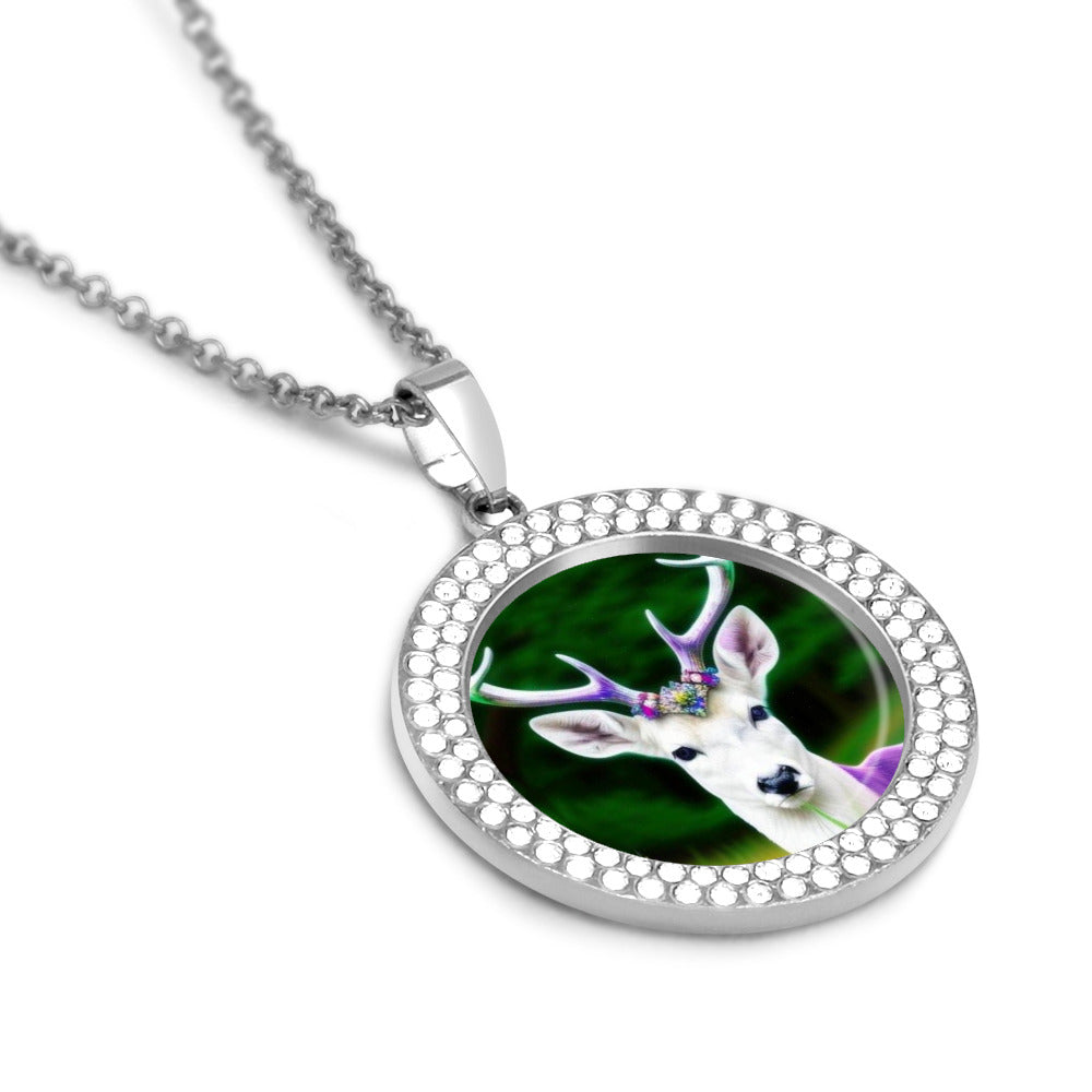 Printed Design Multicolored Diamond Pendant & Necklace