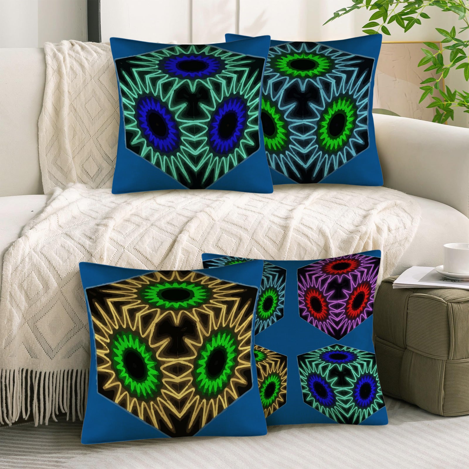 Colorful Cubes Blue Indoor Throw Pillow Covers | Ships from USA