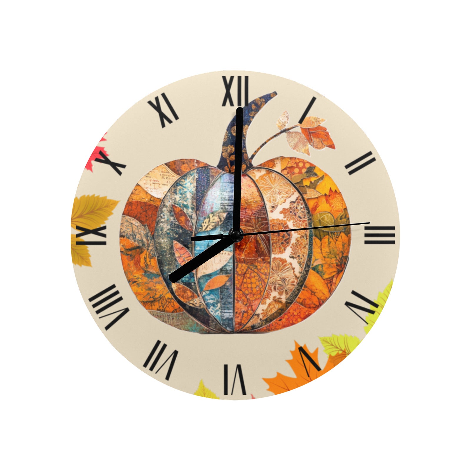 Fall Decor Pumpkin Round Wall Clock(Made in USA)